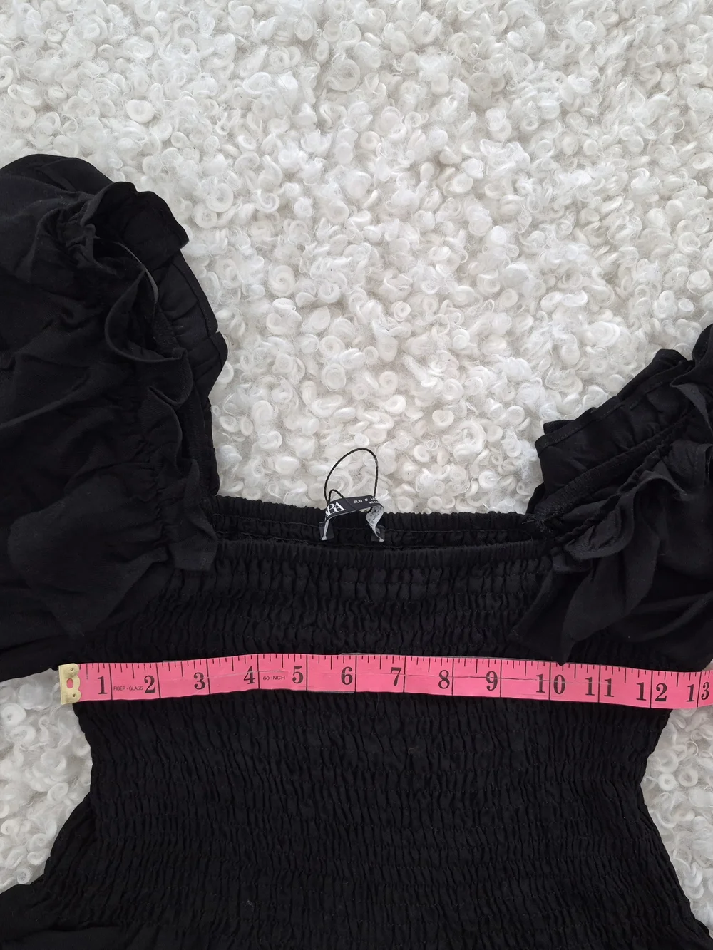 BNWT Zara Smocked Ruffled Puff Sleeve Crop Black Top S Cottagecore Boho Romantic - Picture 11 of 14